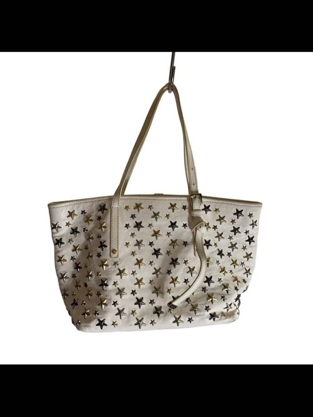 Jimmy Choo White Tote with Gold & Silver Star Studs